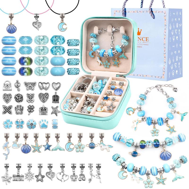 DIY Jewelry Making Kit with Jewelry Box & Gift Bag, 66pcs set Unicorn & Mermaid Design Bracelet Making Kits, DIY Jewelry Making Materials for Christmas, Thanksgiving, Chrismats Gift Set