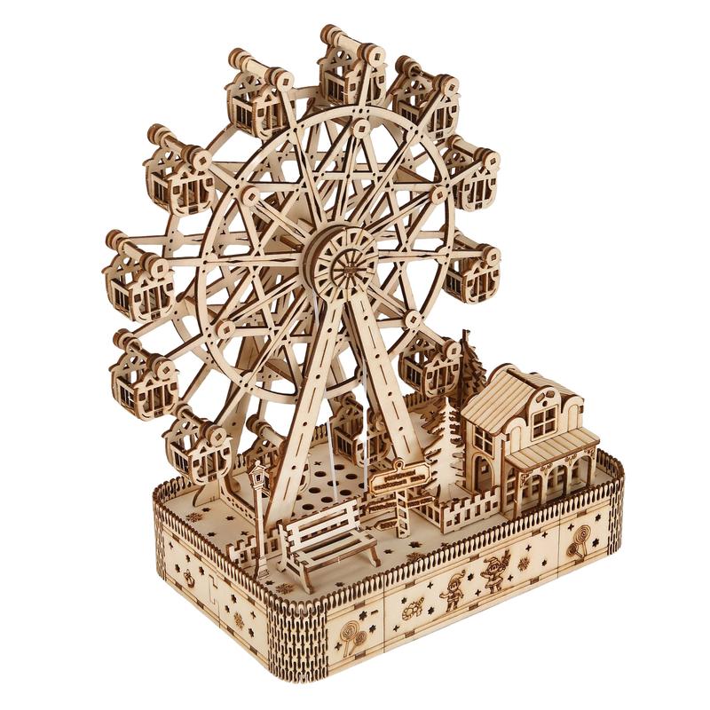 3D Puzzles for Adults, Old Sky Wheel with LED light Model Kits for Adults, Wooden Music Box,DIY Craft Kits