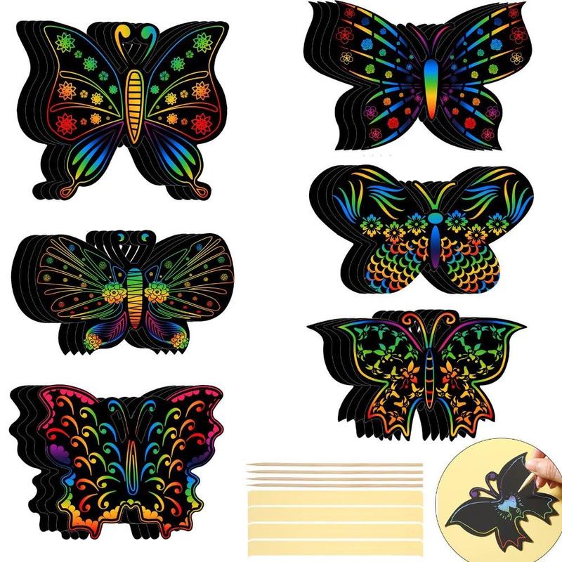 Butterfly Pattern Scratch Painting Paper, DIY Butterfly Scratch Painting Paper, Christmas Tree Decoration, DIY Bookmark Painting Paper, Party Decoration Supplies