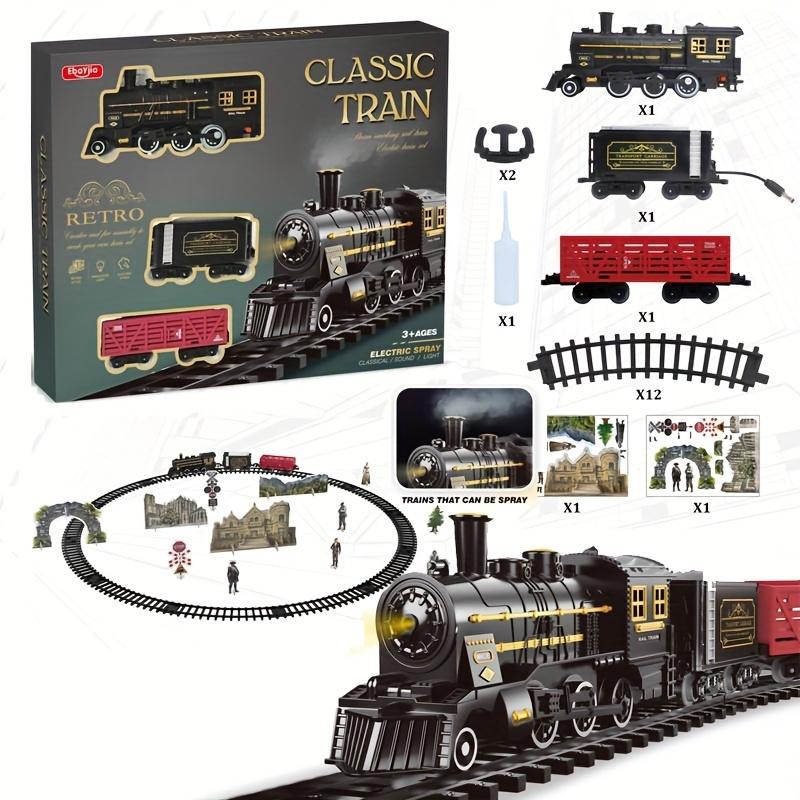 Children's Luxury Electric Train Suit, with Light with Sound-Retro Steam Locomotive with Long Track, Educational Toy Gift for Boys