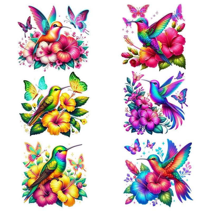 Bird & Flower Pattern Heat Transfer Sticker, 6 Counts set DIY Heat Transfer Sticker, Decorative Sticker for T-shirts Jackets Jeans Hoodies