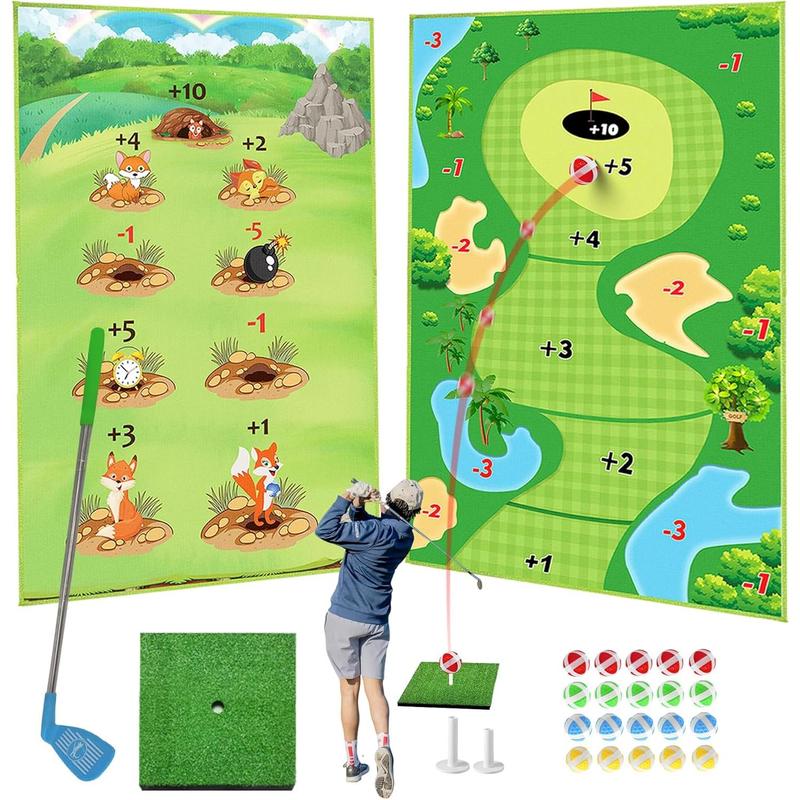 Sticky Chipping Game with Golf Club and Training Mat, featuring 20 Sticky Balls for Indoor and Outdoor Practice, suitable for Adults and Kids.