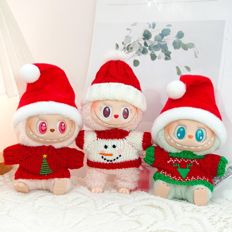 (Clothes Only) Christmas Doll Clothes labubu Monsters Handmade Christmas Clothes, labubu Have A Seat and Macarons Version Christmas Outfit