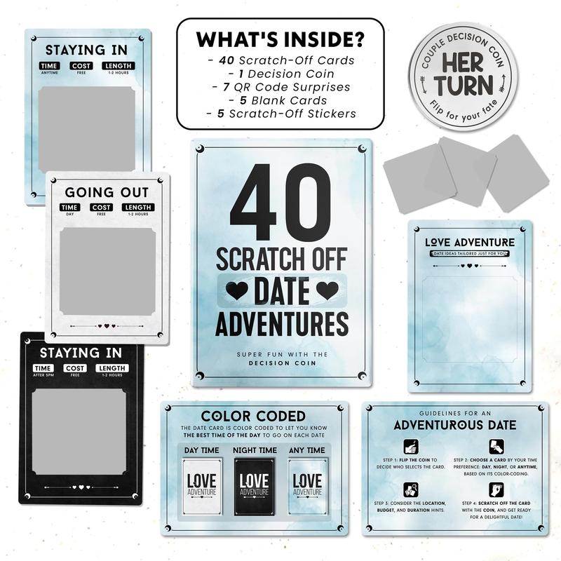 DIY 40 Fun and Romantic Scratch Off Date Adventure Ideas for Couples - Perfect for Date Night, Anniversaries & Birthdays Thanksgiving Christmas New Year Gift