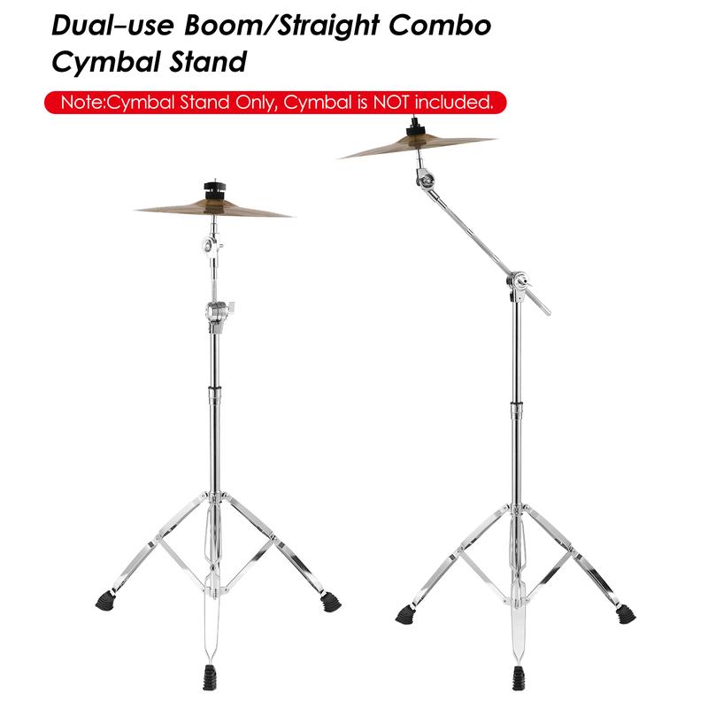 Cymbal Stand Straight & Boom Cymbal Stand Double Braced Legs Height & Angle Adjustable Drum-kit Cymbal Support Rack Heavy Duty Boom Straight Combo with Rubber Feet Suitable for 14-20 inch Cymbals