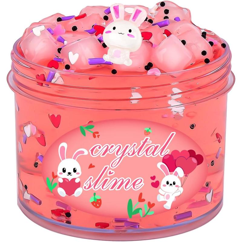 Newest Jelly Cube Clear Slime Pack, Crunchy and Non Sticky Rabbit Crystal Slime, Pink Glossy Slime Kit for Girls, Perfect Birthday Party Favors Easter and Christams Gifts for Girls Boys Kids