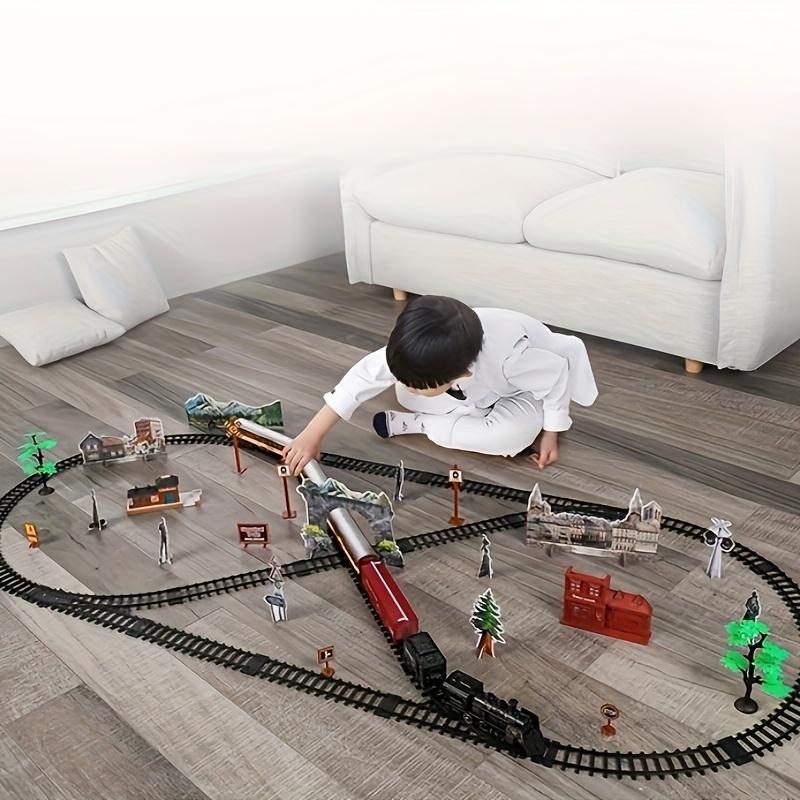 Children's Luxury Electric Train Suit, with Light with Sound-Retro Steam Locomotive with Long Track, Educational Toy Gift for Boys