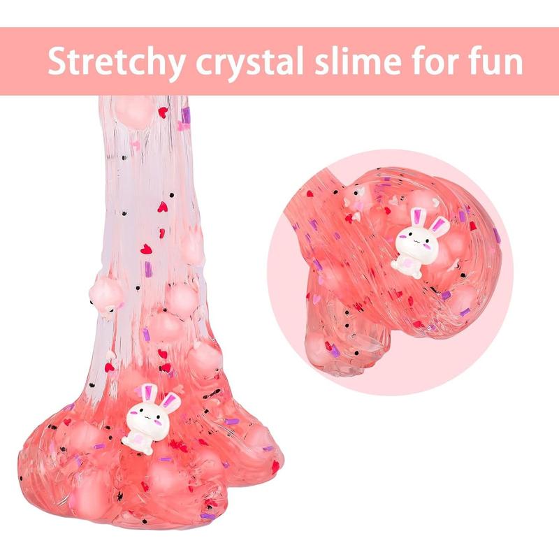 Newest Jelly Cube Clear Slime Pack, Crunchy and Non Sticky Rabbit Crystal Slime, Pink Glossy Slime Kit for Girls, Perfect Birthday Party Favors Easter and Christams Gifts for Girls Boys Kids