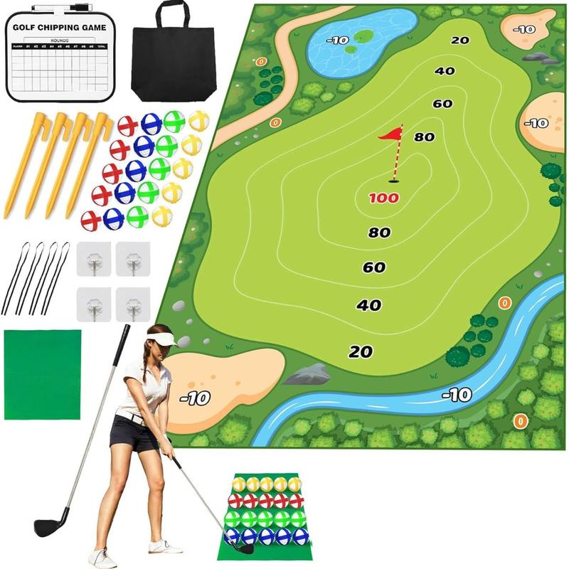 Battle Golf Game Chipping Mat - 37pcs Sticky Golf Pro Games Practice Mats Indoor Outdoor Games for Adults Family Kids Battle Golf Royale Game Play Equipment Stick Chip Golf Set Backyard Game(60×40in)