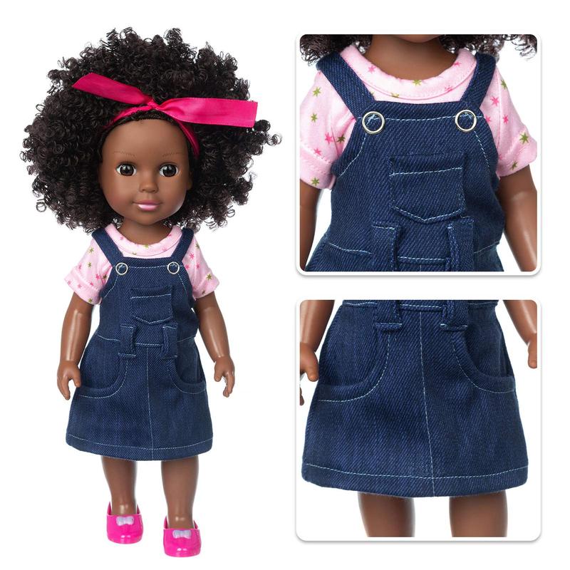 14.5 Inch Baby Girl Doll and Clothes Set African Washable Realistic Silicone Girl Dolls -Best Gift for Girls