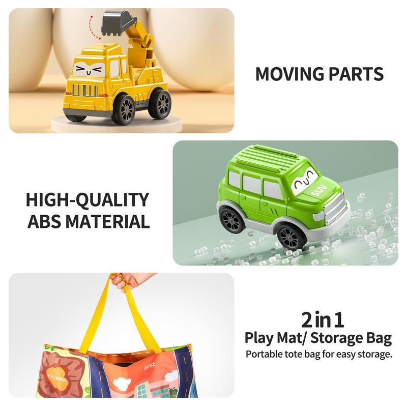 Christmas Gift Pull Back Car Toys for , Toy Cars with Play Mat Storage Bag, Birthday Gifts