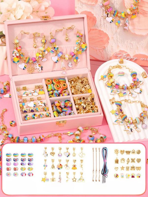 Colorblock Beaded Jewelry Making Kit, Including Beads, Charms, Elastic Thread, Lobster Clasps, Jump Rings, Jewelry Making Supplies for Bracelet & Necklace Making