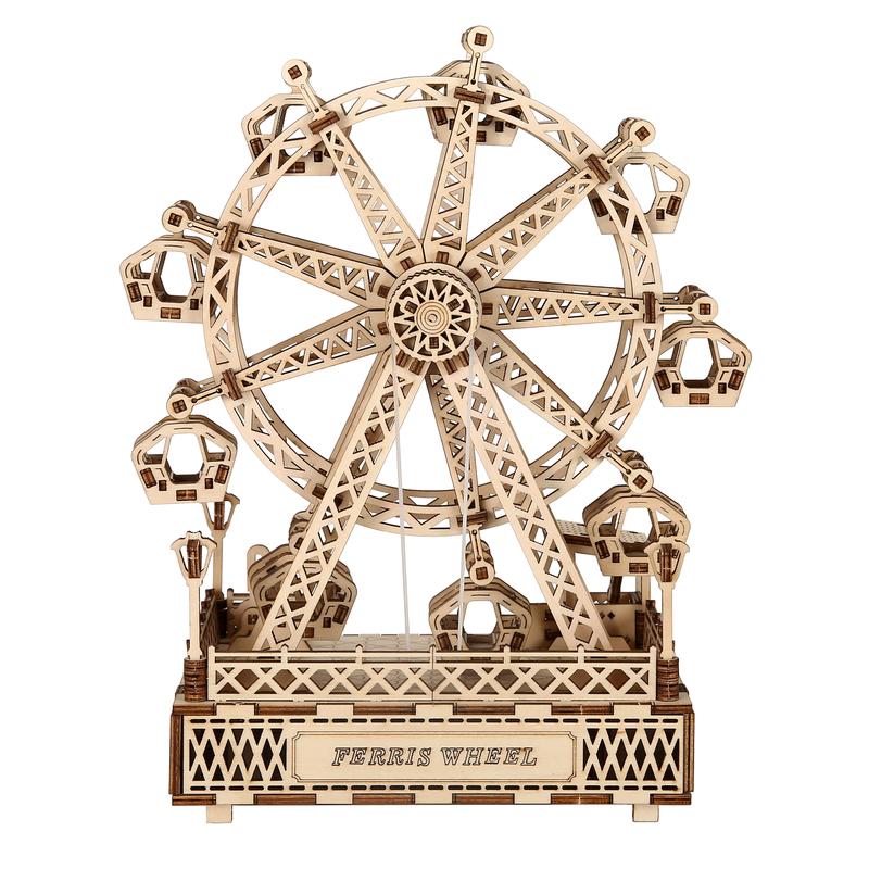 3D Puzzles for Adults, Old Sky Wheel with LED light Model Kits for Adults, Wooden Music Box,DIY Craft Kits