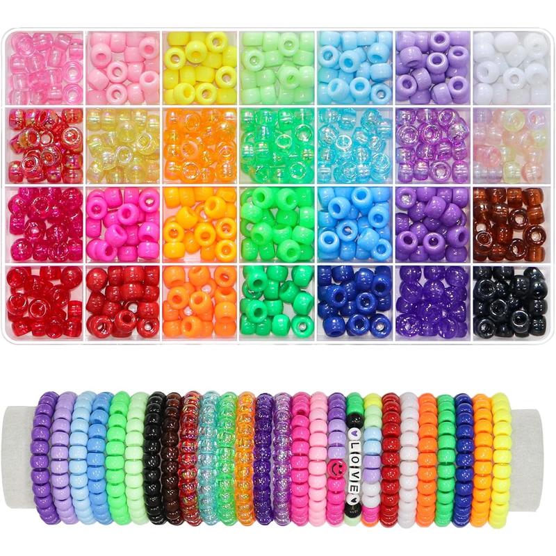 28 Color Pony Beads Bulk 700 Pcs,Beads for Necklace Jewelry Making Earring Hair Braiding,Bracelets Making Kits,Hair Bead,Bracelet Beads,Plastic Beads for Crafts Braids Girls