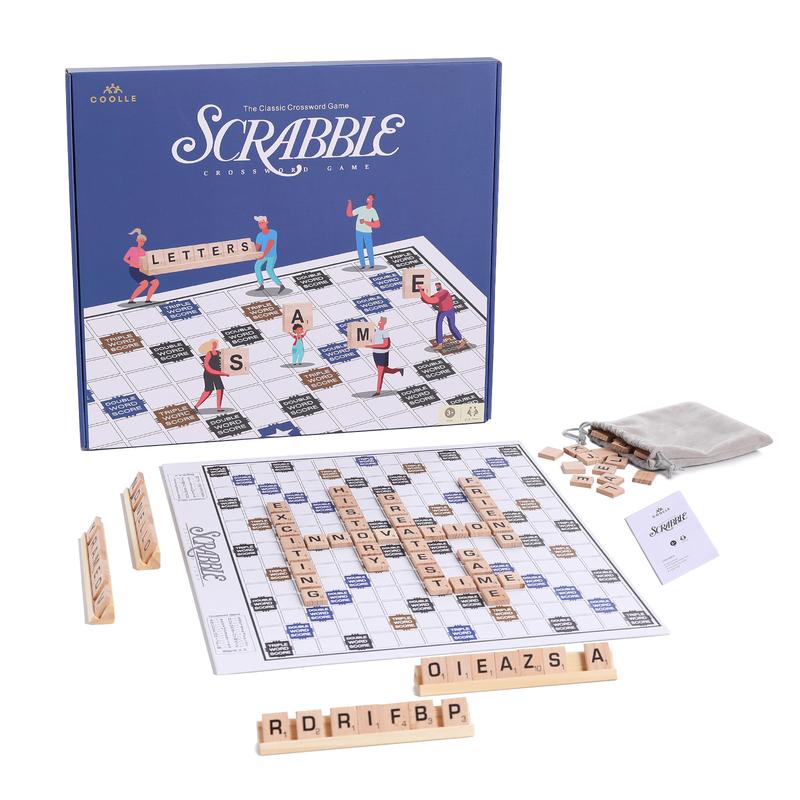 Scrabble Board Game Classic Original Wooden Tiles Racks for Adults Kids Ages 3+ Fun Classic Crossword Family Games 2-4 Players