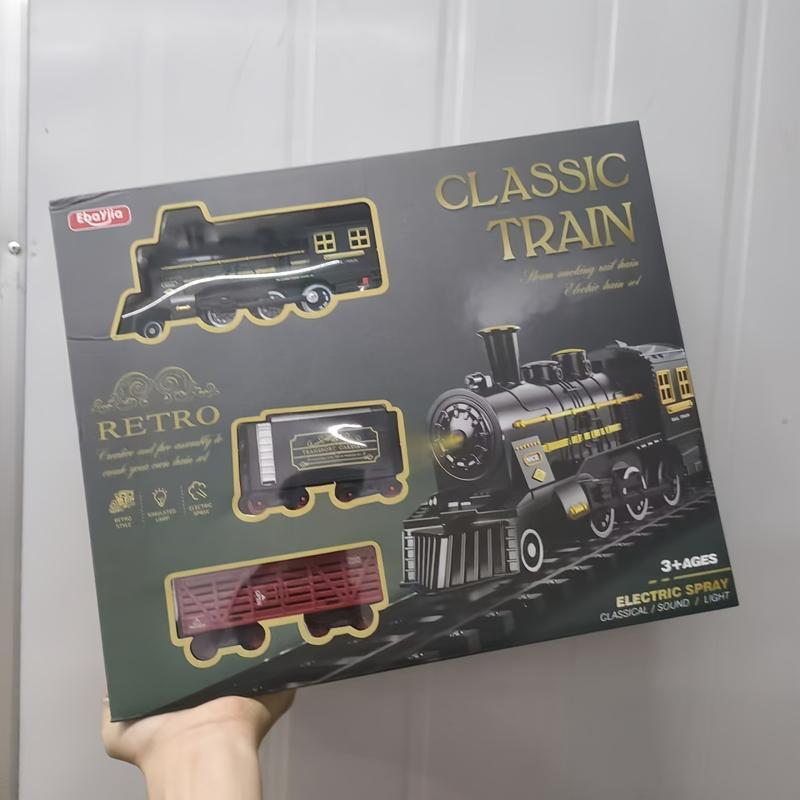 Children's Luxury Electric Train Suit, with Light with Sound-Retro Steam Locomotive with Long Track, Educational Toy Gift for Boys