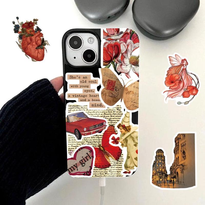 Retro Splicing Series Sticker, 50pcs Creative DIY Decorative Sticker for Water Bottle, Laptop, Phone Case, Scrapbooking, Journal Making