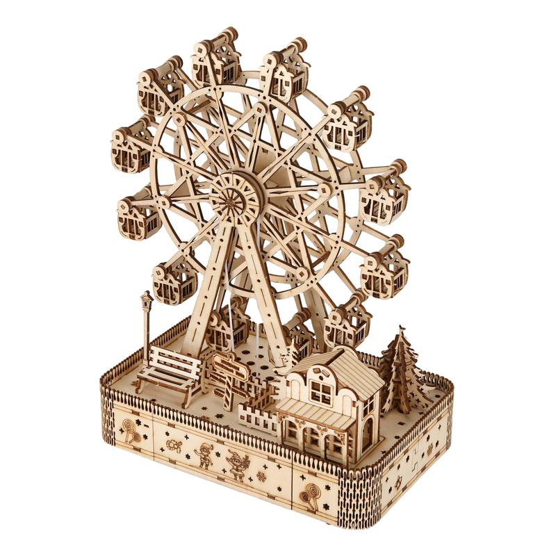 3D Puzzles for Adults, Old Sky Wheel with LED light Model Kits for Adults, Wooden Music Box,DIY Craft Kits