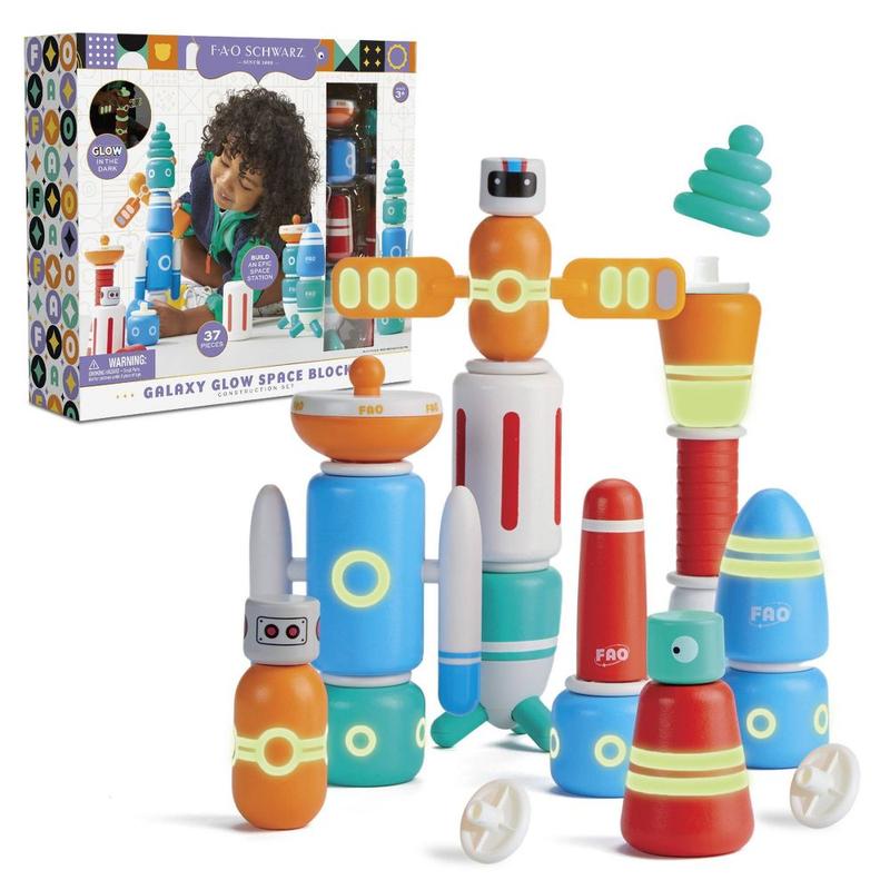 FAO Schwarz Galaxy Glow Space Blocks 37pc Glow-in-the-Dark Space-Themed Building