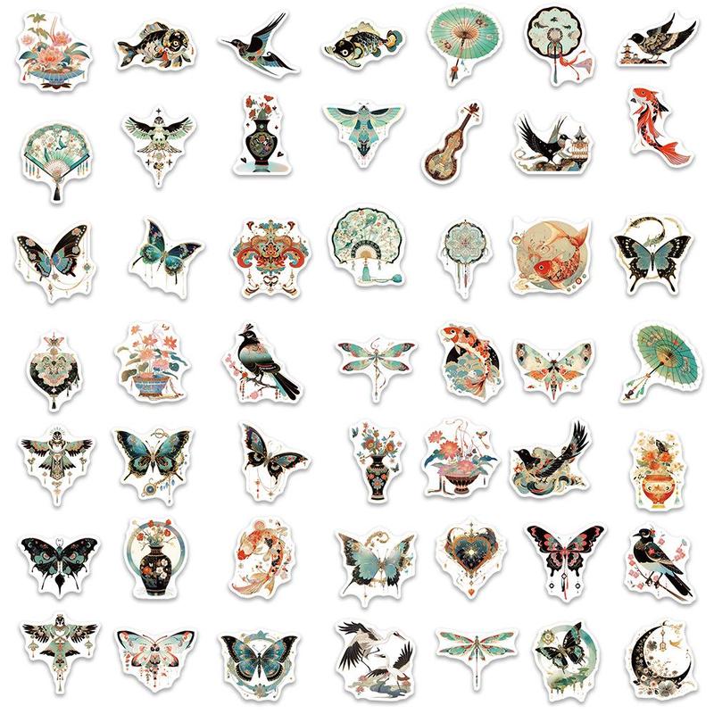 50pcs pack Vintage Pattern Series Graffiti Sticker, Mixed Pattern Decorative Sticker For DIY Craft Gift Toy Laptop Suitcase