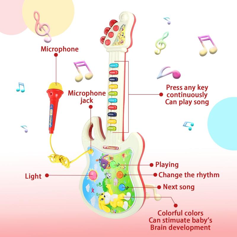 Guitar and Microphone Toys for Kids, Pretend Play Musical Instruments Educational Toys for Girls Boys, Colorful Light and Sound Gifts