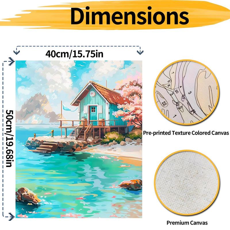 Sea House Pattern DIY Painting By Numbers Kit, 1 Set DIY Paint By Numbers Kit without Frame, DIY Wall Art Painting for Home Bedroom Living Room Decor