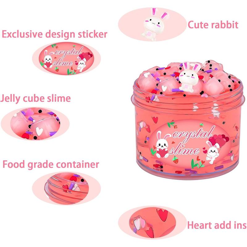 Newest Jelly Cube Clear Slime Pack, Crunchy and Non Sticky Rabbit Crystal Slime, Pink Glossy Slime Kit for Girls, Perfect Birthday Party Favors Easter and Christams Gifts for Girls Boys Kids