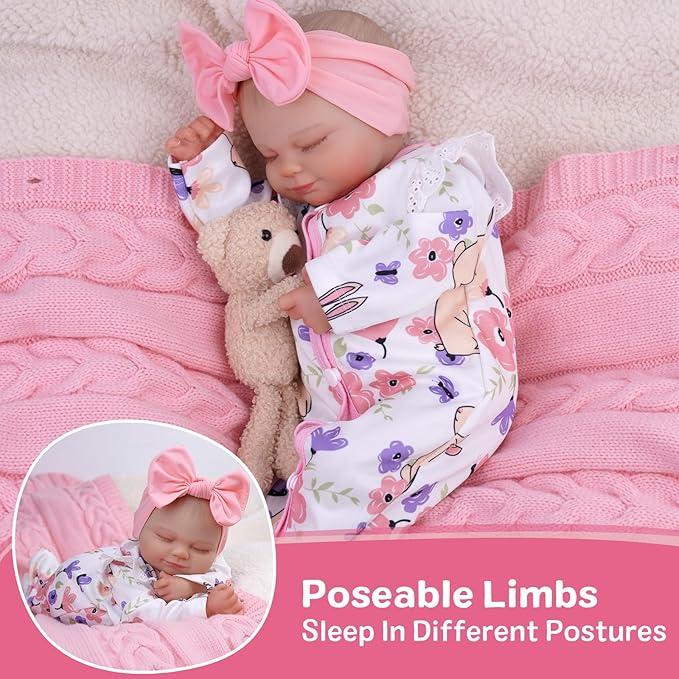 BABESIDE Lifelike Reborn Baby Dolls - 17-Inch Soft Baby Feeling Realistic-Newborn Baby Dolls Sweet Smile Sleeping Real Life Baby Dolls Girl with Gift Box for Kids Age 3 +