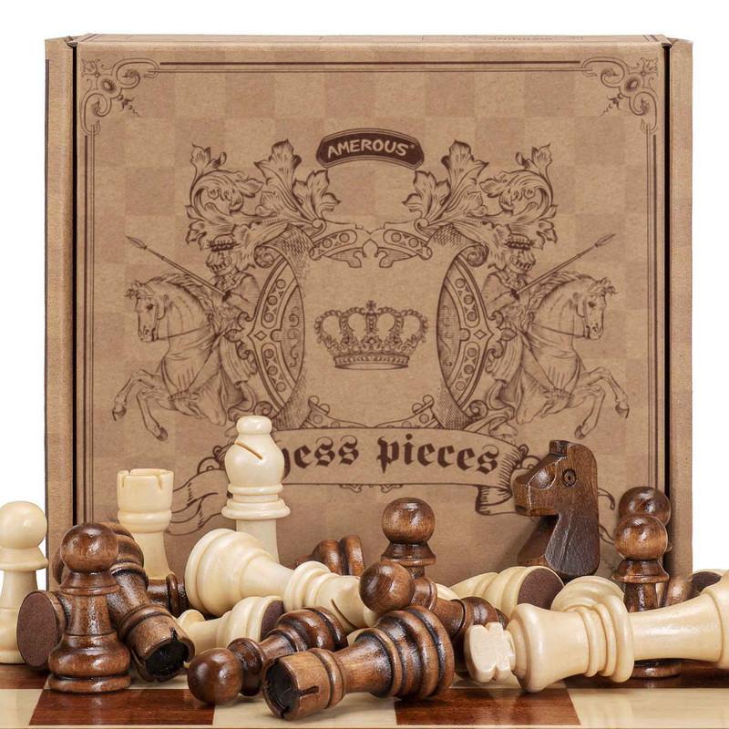 AMEROUS Wooden Chess Pieces Only, Staunton Style Wood Chessmen with 3.15