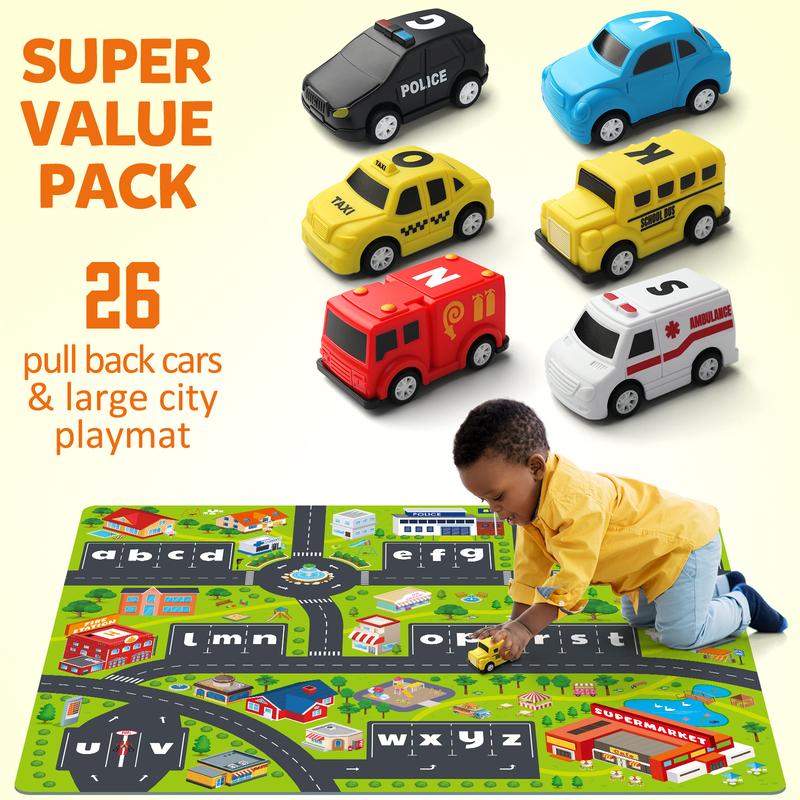 Coogam Alphabet Maze Playmat with 26pcs Pull-Back Car, Alphabet Letter Matching Game Toy Gift for Kids