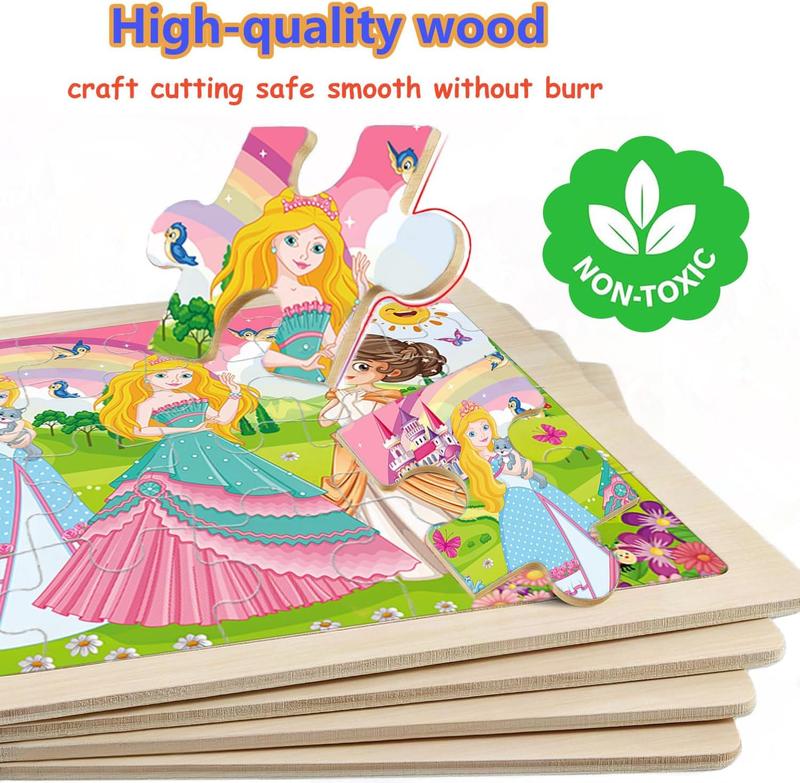 Wooden Puzzles for Kids Ages 4-6, 4 Packs 24 count Unicorn Mermaid Princess Fairy Jigsaw Puzzles, Preschool Educational Brain Teaser Toys for Girls 3 4 5 6 Years Old.