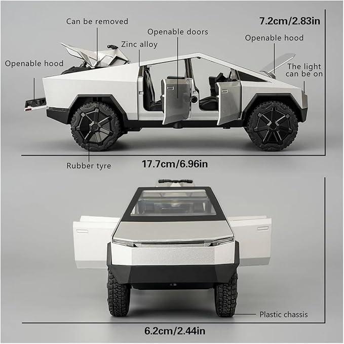 alloy car model Tesla Cybertruck 1:32 scale zinc alloy pickup model toy car ornament with a small motocross bike, the Cyberquad