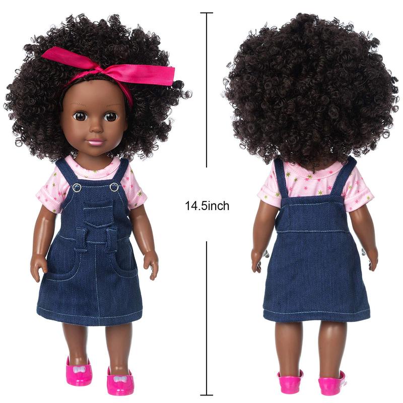 14.5 Inch Baby Girl Doll and Clothes Set African Washable Realistic Silicone Girl Dolls -Best Gift for Girls