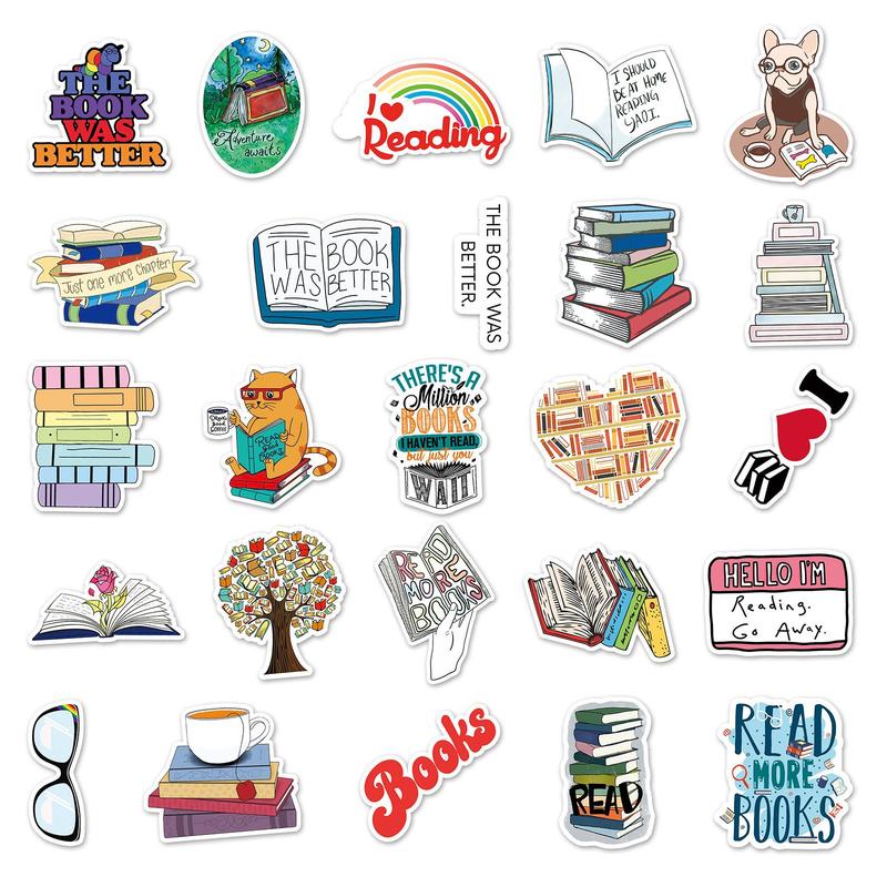 50pcs Book Pattern Water Cup Self-Adhesive Stickers, Waterproof Decorative Stickers For Scrapbooking For Student