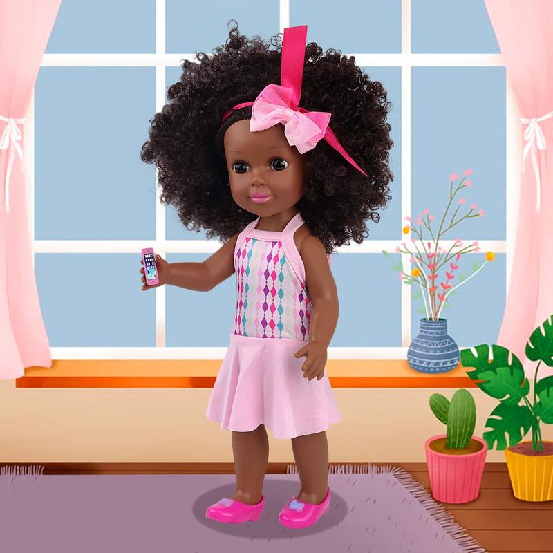 14.5 Inch Baby Girl Doll and Clothes Set African Washable Realistic Silicone Girl Dolls -Best Gift for Girls