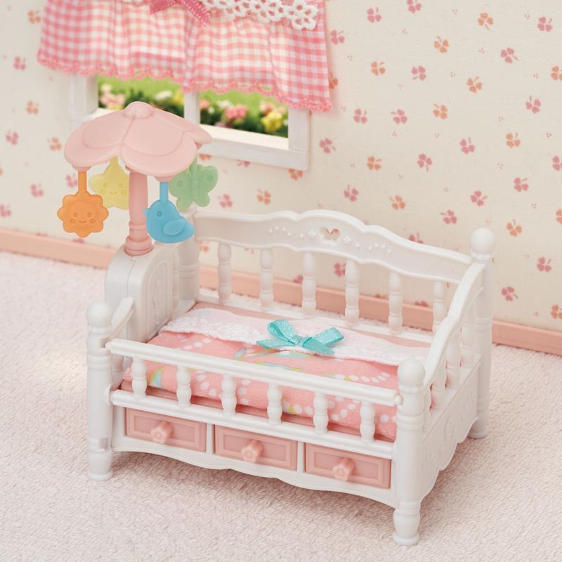 Calico Critters Crib with Mobile, Dollhouse Furniture Set with 