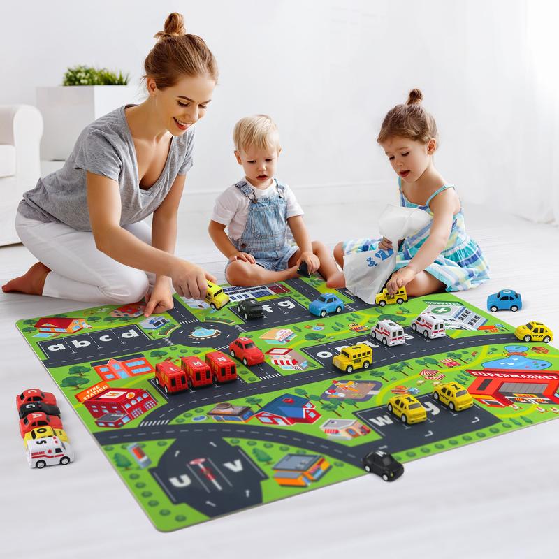 Coogam Alphabet Maze Playmat with 26pcs Pull-Back Car, Alphabet Letter Matching Game Toy Gift for Kids