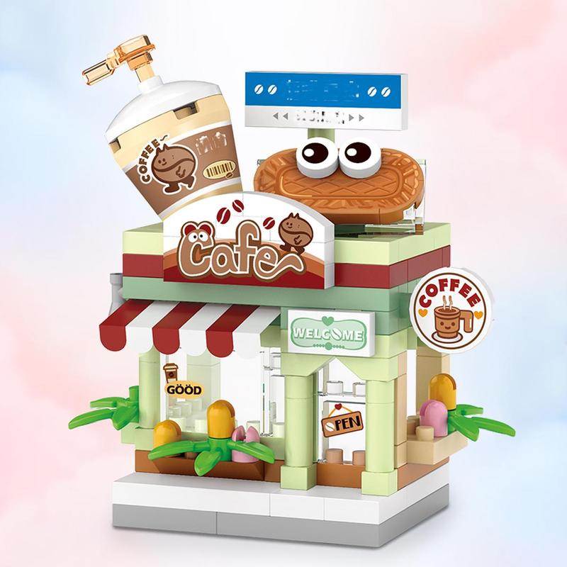 120pcs Coffee Shop Design Micro Building Block Kit, Miniature Cafe Model, Building Toy For Kids