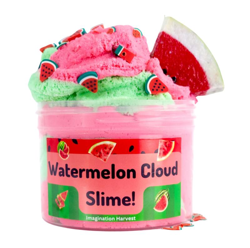 Watermelon Cloud Slime - Fluffy and Stretchy - Watermelon Scented - Includes Charm and Sprinkles - 8oz