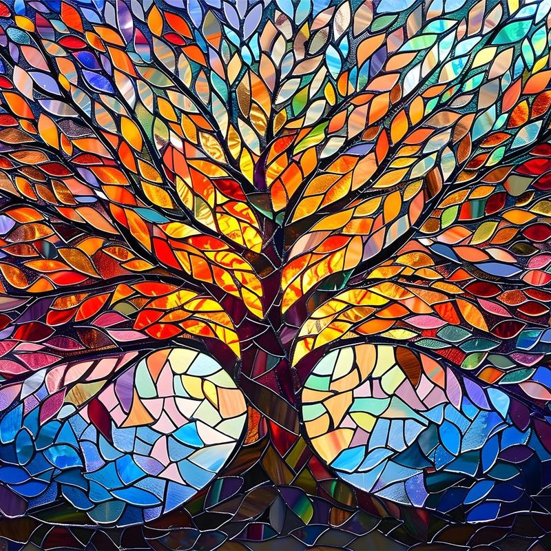 Stained Glass Puzzle Tree of Life Puzzles for Adults 1000 Pieces, Impossible Hard Difficult Challenging Puzzles for Adults, Colorful Mosaic Tree of Life Jigsaw Puzzle 1000 Pieces