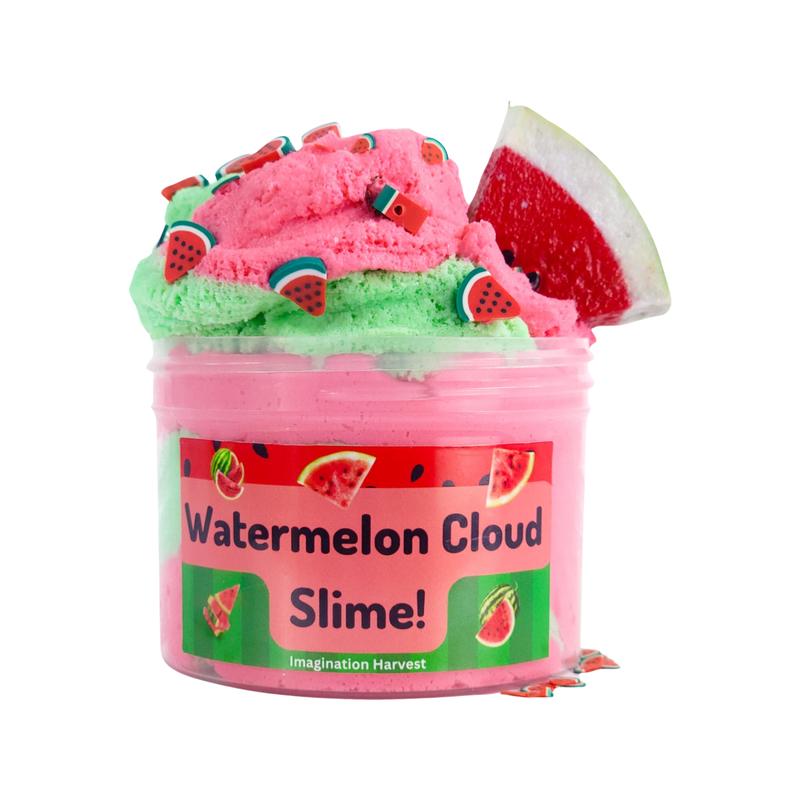 Watermelon Cloud Slime - Fluffy and Stretchy - Watermelon Scented - Includes Charm and Sprinkles - 8oz