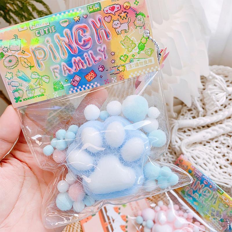 Handmade Flocking Cat's Paw Stress Relief Squishy Toy Mochi Slow Rebound New Fidget Toy Birthday Party Gift