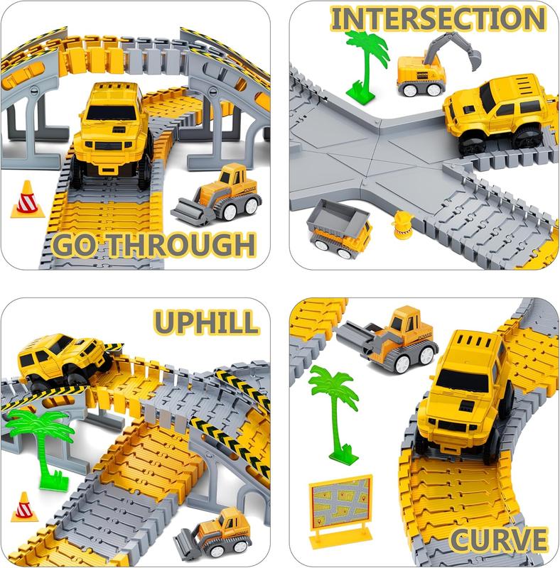 Christmas Gift, Kids Toys 253 PCS Construction Race Tracks Toy for 3-8 Year Old Kids, 5 PCS Construction Truck Car and Flexible Track Play Set