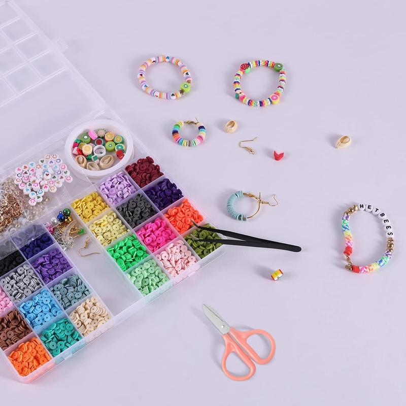 Clay Beads Jewelry Making Kit 6500Pcs Flat Round Polymer Clay Heishi Beads in 24 Colors for Bracelet Making, with Charms for Bracelets Necklace - Craft Gifts for Teenage Girls