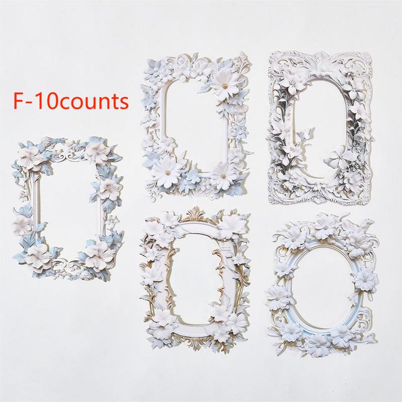 Vintage Flower Pattern Photo Frame, 10pcs Hollow Out Craft Paper, DIY Decorative Supplies for Scrapbooking & Journal Making