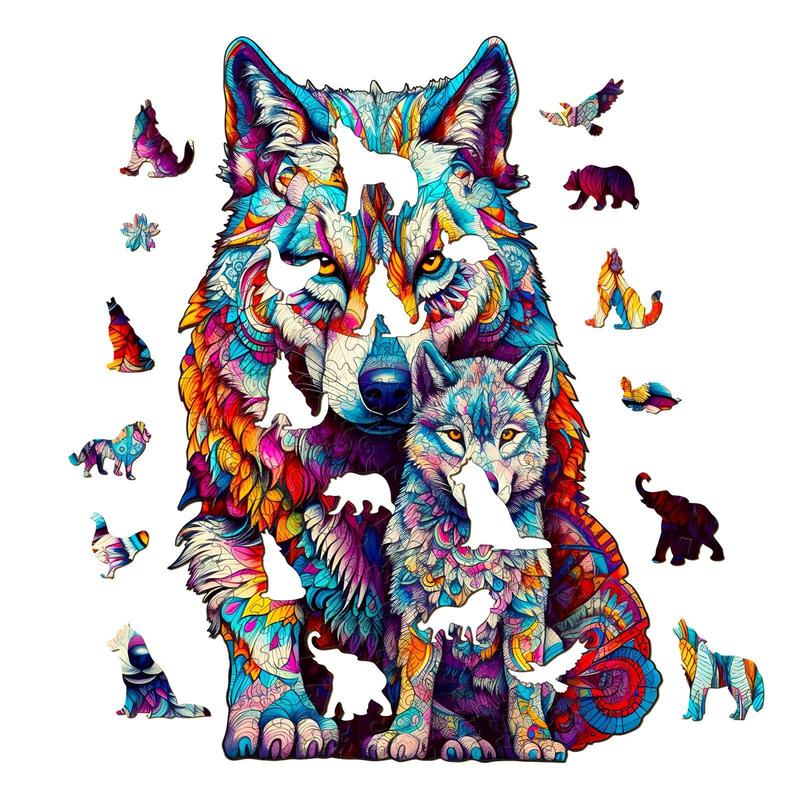 Wolf Family Wooden Jigsaw Puzzle - Educational Toy for Children and Adults