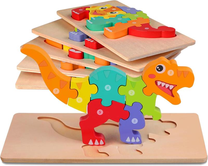 6-Pack Dinosaur Puzzles for Kids Ages 3-5 - Montessori Toys for 2 Year Old - Toddler Wooden Puzzles Toddlers Age 2-4 Boys Girls Gifts