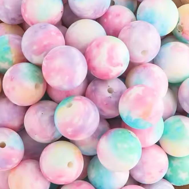 Cotton Candy Printed 15mm Silicone Bead Set of 3