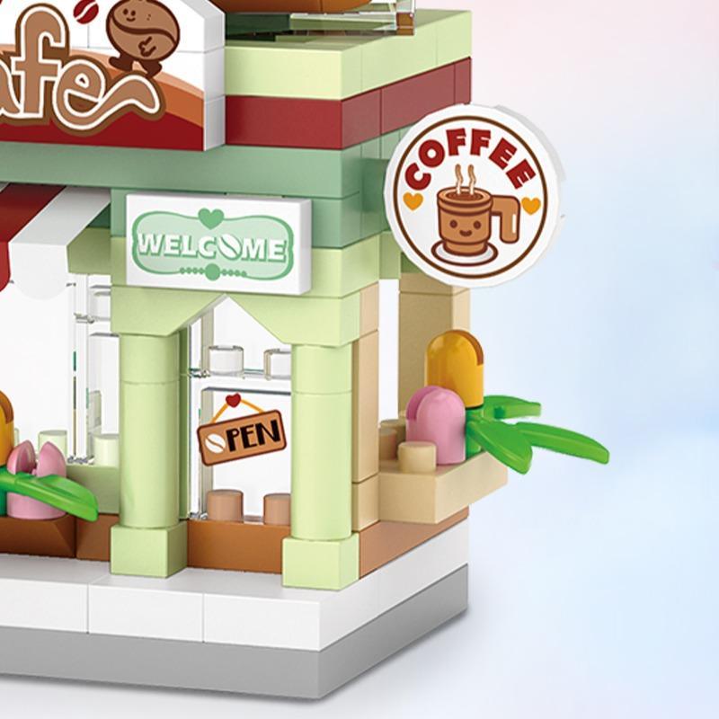 120pcs Coffee Shop Design Micro Building Block Kit, Miniature Cafe Model, Building Toy For Kids