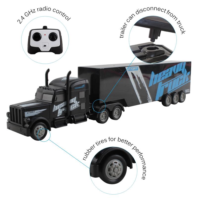 Vokodo RC Semi Truck And Trailer 18 Inch 2.4Ghz Fast Speed 1:16 Scale Rechargeable Battery Remote Control Tractor Tanker Hauler Car Big Rig 18 Wheeler Toy for 3 4 5 6 7 8 Year Old Boys Kids (Black)